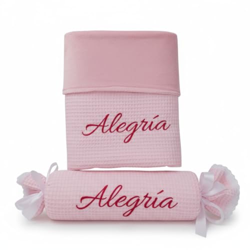 Variouss Set Manta y Coj&iacute;n Caramelo Beb&eacute; Personalizados con Nombre &ndash; Suave Coralina y Algod&oacute;n...