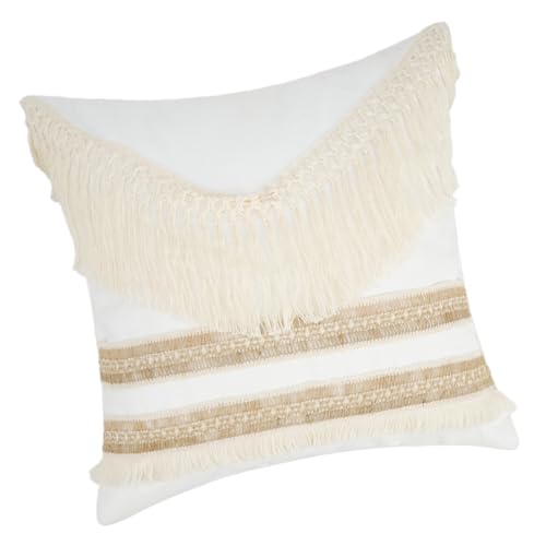 KEXIAO Funda de cojín decorativa con borlas y flecos, 45 x 45 cm, con textura copetuda, moderna,...