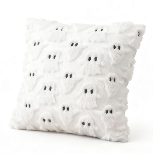 HENGBIRD Funda de coj&iacute;n de Halloween de 45 x 45 cm, coj&iacute;n de Halloween con Fantasmas, de Felpa...