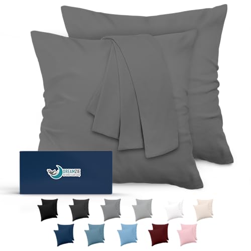 Dreamzie Fundas de Almohada (Juego de 2) - para Las Almohadas 80 x 80 cm, Gris Antracita, Microfibra...
