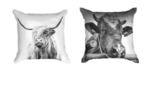 Ulticool - Funda de coj&iacute;n - Vaca de las Tierras Altas escocesas - Juego de 2 motivos &ndash; 45 cm x 45...