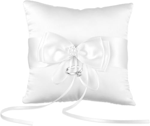 Nicoone Coj&iacute;n Anillos Boda,15x15cm Cojines para Anillos de Boda en Blanco,Rom&aacute;ntico Cojin Anillos...
