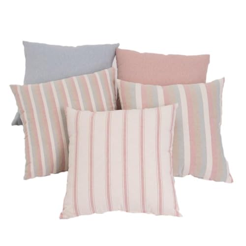 LOLAhome Set de 5 Cojines de Rayas Rosa de algod&oacute;n Natural de 45x45 cm con Relleno