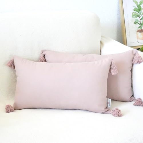 Viste tu hogar Pack 2 Funda de Coj&iacute;n 100% Algod&oacute;n con Borlas, Cremallera Oculta, Tejido Suave y...