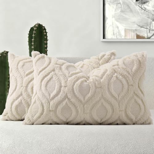 decorUhome Juego de 2 Fundas de coj&iacute;n de Pelo sint&eacute;tico de 30 x 50 cm, Decorativas, de Terciopelo...