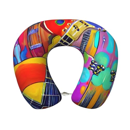 ZHAOLQ Almohada de viaje c&oacute;moda en forma de U con estampado ac&uacute;stico y de guitarras, coj&iacute;n...