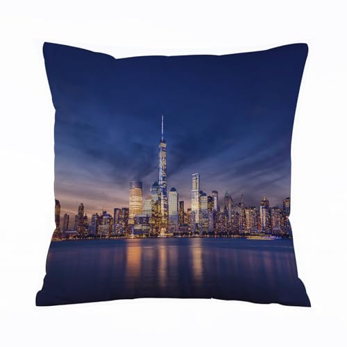 AELKSP Fundas de Coj&iacute;n 45x45 cm,Ciudad, Horizonte de Nueva York Manhattan despu&eacute;s del Atardecer...