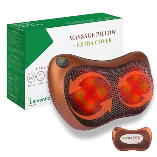 Masajeador Cervical y Espalda. Coj&iacute;n El&eacute;ctrico con Calor y una Funda Extra (Marr&oacute;n) - Almohada...