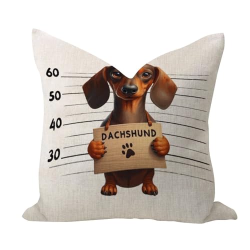 WSDESDEC Fundas de almohada de lino de arpillera de 45,7 x 45,7 cm, diseño de perro salchicha,...