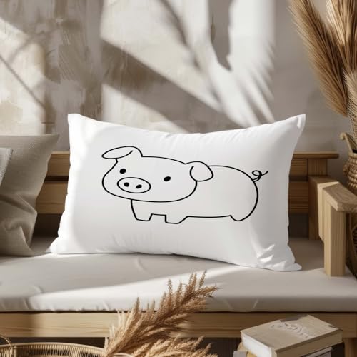 CEVAN Rectangular Funda Coj&iacute;n Alargado K-Youth Fundas De Coj&iacute;nes Seda Cerdito, En Blanco Y Negro...