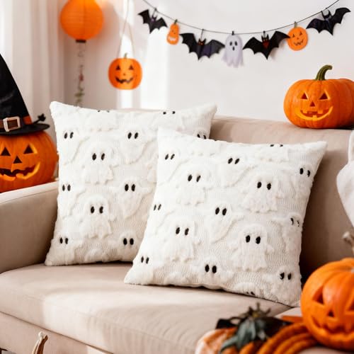Miioto 2 Piezas Cojines Halloween, Fundas Cojines 45x45, Funda de Almohada de Fantasma de Halloween,...