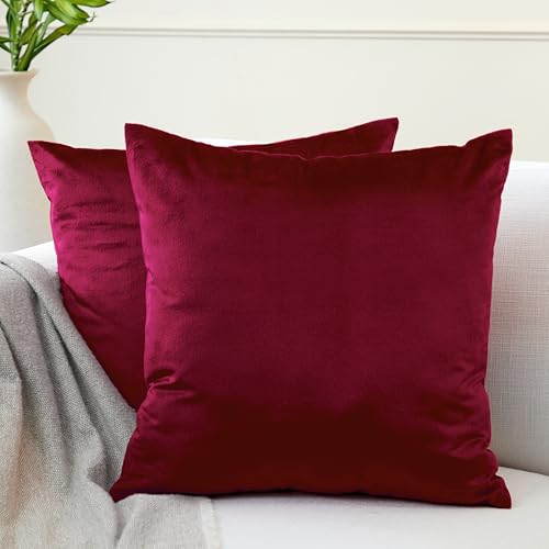 Encasa XO Juego de 2 Fundas de coj&iacute;n DE Terciopelo de (40x40 cm) - Granate - Tinte de Color Plano...