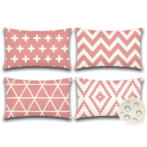JOTOM Juego de 4 Fundas de Coj&iacute;n para Exteriores Impermeable 30x50cm Geom&eacute;tricas Modernas Fundas...