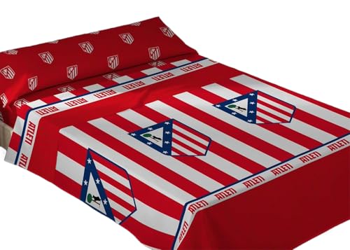 ASDITEX Atl&eacute;tico de Madrid Producto Oficial Juego de S&aacute;banas Cama de 90, Blanco con Rojo