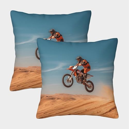 kaiyun Moto de Cross Saltando Desde una Duna en el Desierto Estampada, Funda De Coj&iacute;n 45x45cm 2...