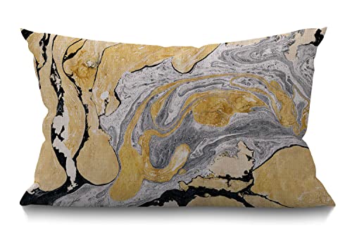BGBDEIA Funda de coj&iacute;n decorativa de lino y algod&oacute;n con pintura abstracta de m&aacute;rmol negro, dorado...