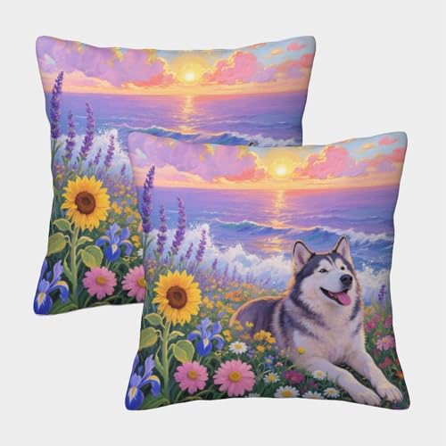 WXLWHR Funda De Cojín con Husky Siberiano Juego De 2, Poliéster Suave Funda Almohadón con...