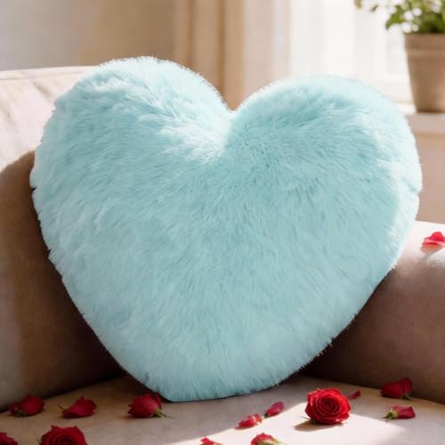 Coj&iacute;n Coraz&oacute;n, Coj&iacute;n de Coraz&oacute;n Suave y Mullido - 36 x 46 cm - Azul Cojin de Peluche en Forma de...