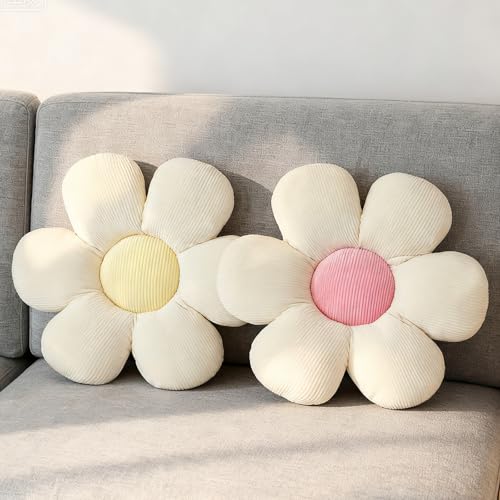 GOEDCH florCoj&iacute;n: 2 unidades de cojines de suelo de flores blancas, coj&iacute;n de decoraci&oacute;n de felpa...