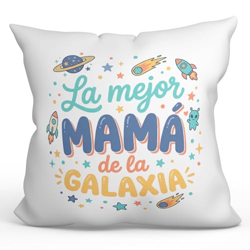 MUGFFINS Coj&iacute;n con Relleno Regalo Madre | La Mejor mam&aacute; de la Galaxia en Espa&ntilde;ol | 40x40cm...