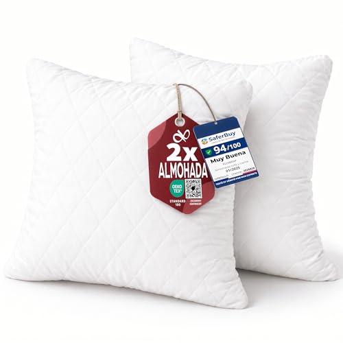 Flowen Almohadas para Cama 65x65 2 Unidades Relleno Cojin Hipoalerg&eacute;nico Anti&aacute;caros y Suave...