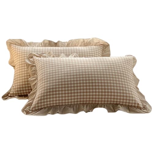 Hintyne: Juego de 2 fundas de almohada de cuadros vichy, algodón, 19x29 pulgadas, Queen, con borde...