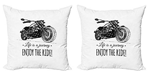 ABAKUHAUS Disfruta el Viaje Set de 2 Fundas para Coj&iacute;n, A Mano de la Moto, con Estampado en Ambos...