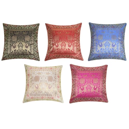 RAJRANG BRINGING RAJASTHAN TO YOU Cubiertas de coj&iacute;n de Seda 16x16 Pulgadas Almohadas &eacute;tnicas...