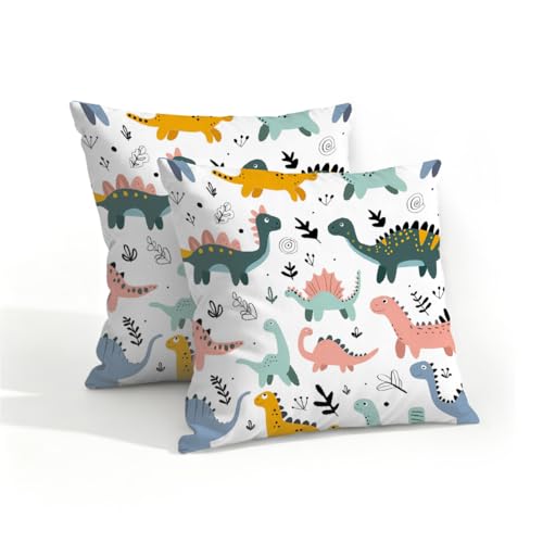 Mexpekil Juego de 2 fundas de coj&iacute;n de dinosaurios tropicales de dibujos animados de dinosaurio...