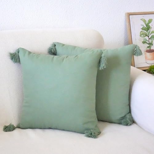 Viste tu hogar Pack 2 Coj&iacute;n Decoraci&oacute;n 100% Algod&oacute;n con Borlas, Cremallera Oculta, Tejido Suave y...