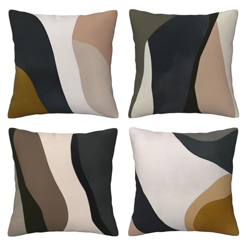 HOSTECCO Juego de 4 fundas de coj&iacute;n minimalistas de 50 x 50 cm, fundas de coj&iacute;n abstractas,...
