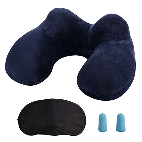 LUZWAY Almohada de Viaje Hinchable, Cojin de Viaje Cuello con M&aacute;scara de Ojos, Tapones y Bolsa,...
