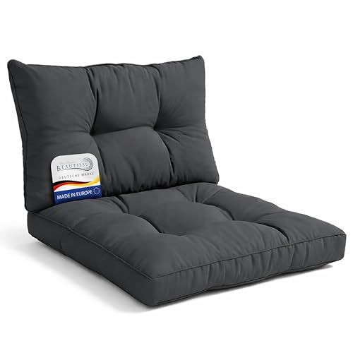 Beautissu Set Cojines Sofa Exterior Jardin Asiento 50x50 cm y Respaldo 50x40 cm Antracita &ndash;...