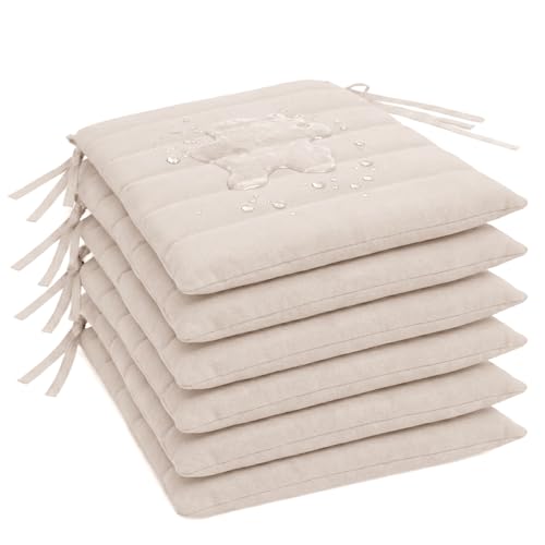 Pack 6 Coj&iacute;n para silla 42x40x4 cm｜Repelente al agua y f&aacute;cil de limpiar｜Con cintas de...