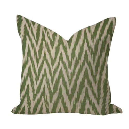 Green Earth Ikat - Funda de coj&iacute;n decorativa r&uacute;stica para interiores, moderna, a rayas, elegante,...
