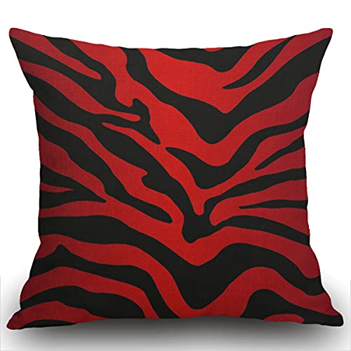 Smooffly Funda de cojín con estampado de cebra roja y negra, 45 x 45 cm, cuadrada, algodón y lino,...