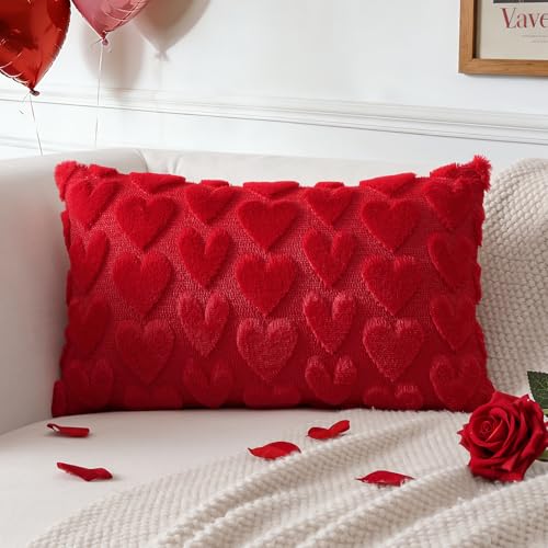 JOTOM 1 funda de almohada con forma de coraz&oacute;n, felpa corta y lana, decorativa, para el d&iacute;a de San...