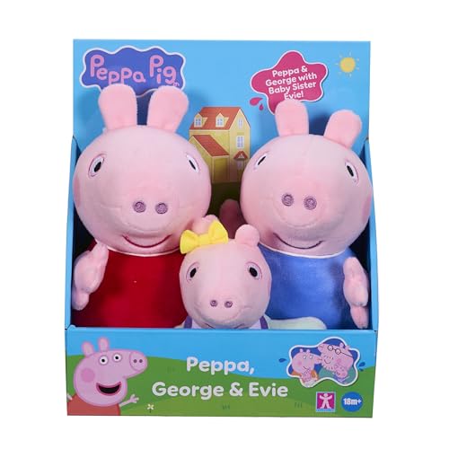 Peppa Pig Peluches Pack 3 Unidades &ndash; Peppa, George & Beb&eacute; Evie &ndash; Peluches S&uacute;per Suaves con el...