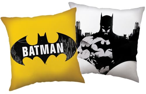 Jerry Fabrics Coj&iacute;n de Batman de 40 x 40 cm, Almohada Reversible con Logotipo de Batman y dise&ntilde;o...