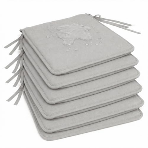 Pack 6 Coj&iacute;n para silla 40x40x2 cm｜Repelente al agua y f&aacute;cil de limpiar｜Con cintas de...