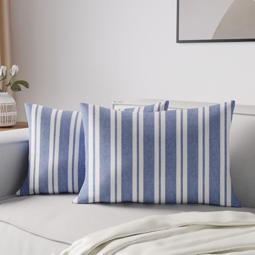 Encasa XO Fundas de Almohada 2 Piezas (50x30 cm) - Franca Blue Stripes - Lona de algod&oacute;n Suave sin...