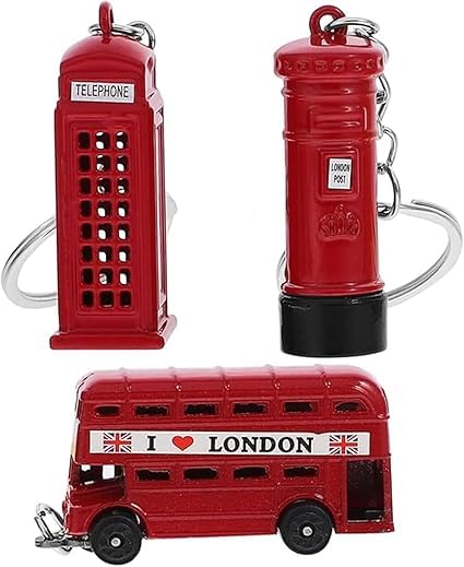 Luxiremi Lot de 3 llaveros de autob&uacute;s, buz&oacute;n y cabina telef&oacute;nica - S&iacute;mbolo brit&aacute;nico de Londres...
