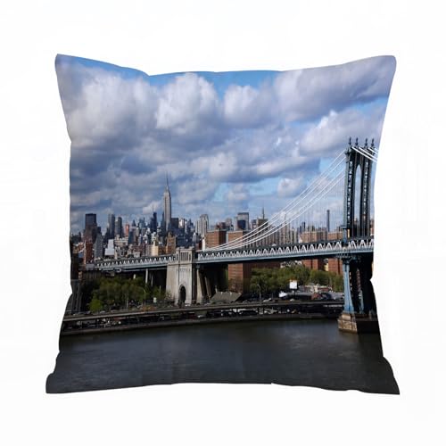 AELKSP Fundas de Coj&iacute;n 45x45 cm,Panorama en Blanco y Negro del Horizonte de Nueva York centrado en...