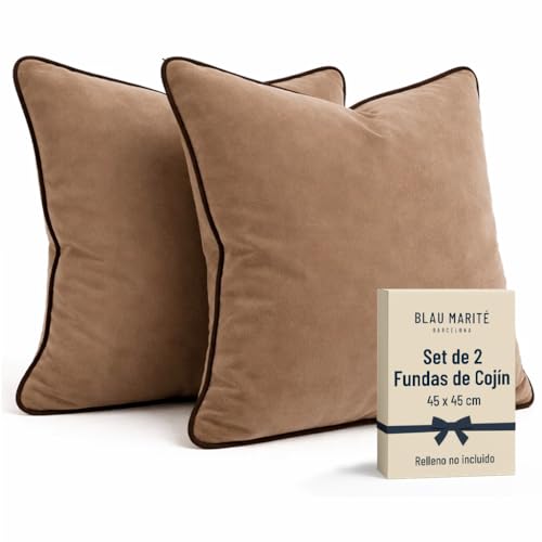 Blau Marit&eacute; Set de 2 Fundas Coj&iacute;n Terciopelo 45x45 cm &ndash; Cojines Decorativos sof&aacute; Cama sal&oacute;n....