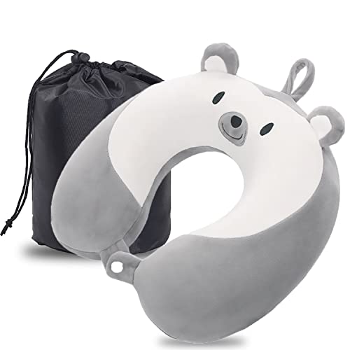 MASMAS Almohada de Viaje Oso 3D, Coj&iacute;n para Cuello Viscoel&aacute;stica de Espuma Memoria, C&oacute;moda para...