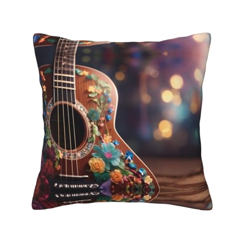 HDSKFNS Flores Guitarra Estampado Fundas de coj&iacute;n decorativas, Fundas de coj&iacute;n cuadradas, para...