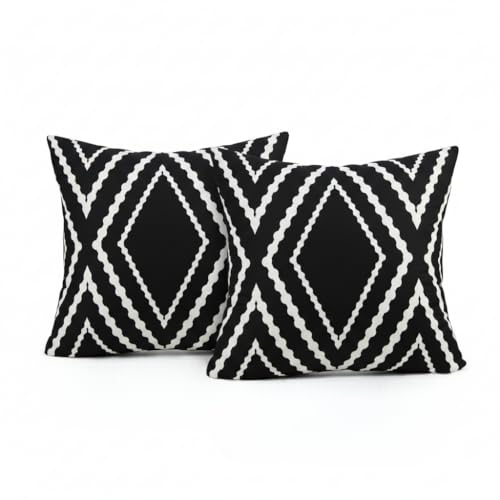 Hopomoon Fundas Coj&iacute;n Geom&eacute;tricas 45x45 cm Lote de 2 Patr&oacute;n Rombos Diamantes Blanco y Negro...