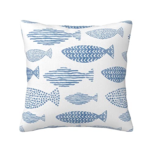 Funda de coj&iacute;n con estampado de peces, color azul, 45 x 45 cm