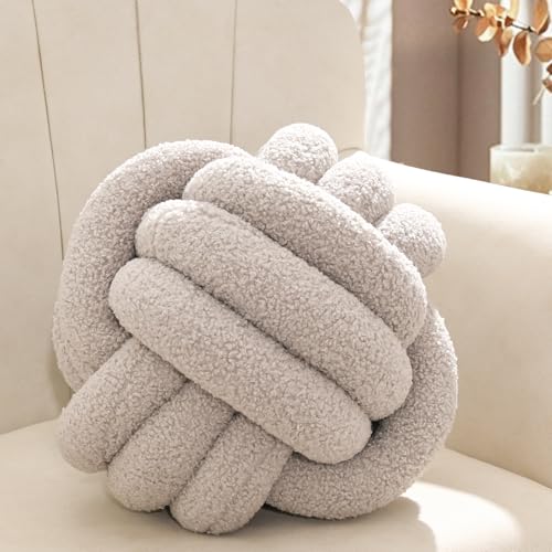 Yhoelata Coj&iacute;n decorativo con nudo gris, coj&iacute;n decorativo de terciopelo de peluche, coj&iacute;n redondo...