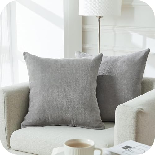 Topfinel Juego 2 Fundas Cojines Hogar Algodón Lino Decorativa Chenilla Almohadas Fundas de Color...